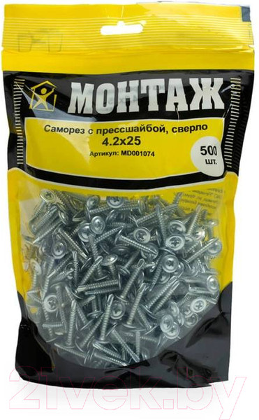 Изображение товара Саморез Монтаж С прессшайбой 4.2х25 сверло / MD001074 (500шт, цинк)