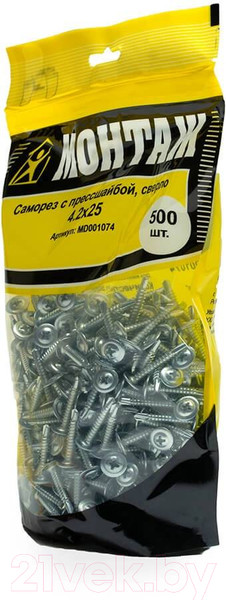 Изображение товара Саморез Монтаж С прессшайбой 4.2х25 сверло / MD001074 (500шт, цинк)