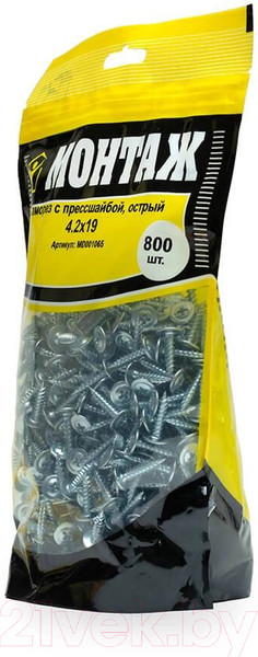 Изображение товара Саморез Монтаж С прессшайбой 4.2х19 острый / MD001065 (800шт, цинк)