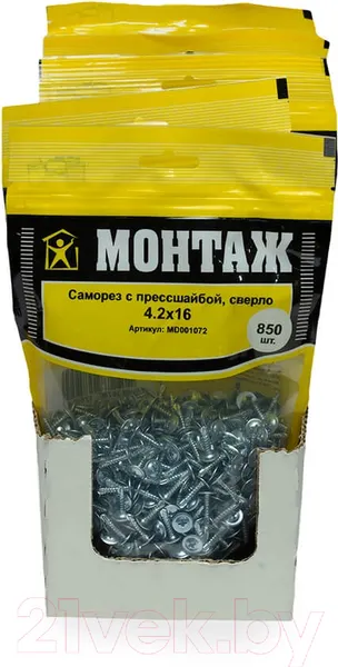 Изображение товара Саморез Монтаж С прессшайбой 4.2х16 сверло / MD001072 (850шт, цинк)