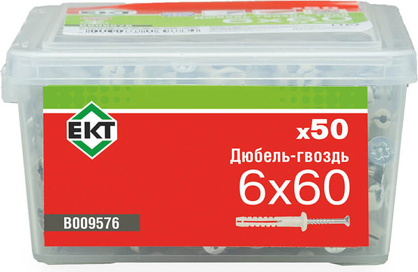 Изображение товара Дюбель-гвоздь ЕКТ Грибовидный 6x60 / B009576 (50шт, нейлон)