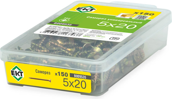 Изображение товара Саморез ЕКТ Универсальный 5.0x20 / B009535 (150шт, желтый цинк)