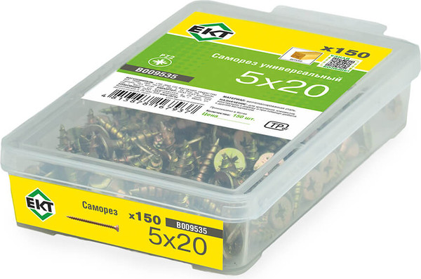 Изображение товара Саморез ЕКТ Универсальный 5.0x20 / B009535 (150шт, желтый цинк)