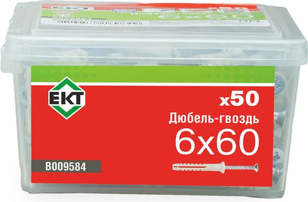 Изображение товара Дюбель-гвоздь ЕКТ Потайной 6x60 / B009584 (50шт, нейлон)