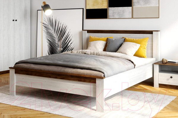 Изображение товара Полуторная кровать Мебельград Даллас с ортопедическим основанием 140x200 (дуб винтерберг/таксония)