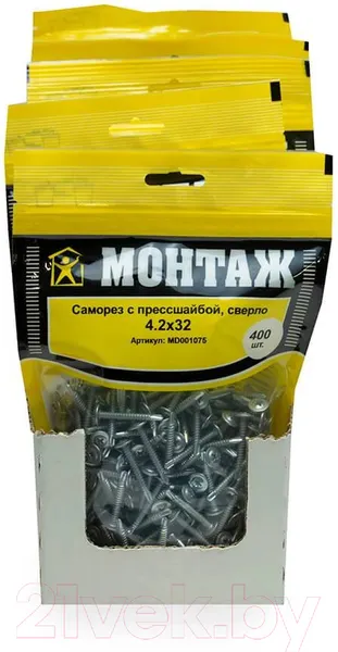 Изображение товара Саморез Монтаж С прессшайбой 4.2х32 сверло / MD001075 (400шт, цинк)