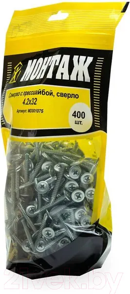 Изображение товара Саморез Монтаж С прессшайбой 4.2х32 сверло / MD001075 (400шт, цинк)