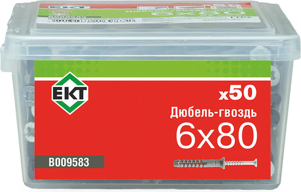Изображение товара Дюбель-гвоздь ЕКТ Потайной 6x80 / B009583 (50шт, полипропилен)