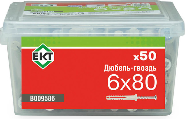 Изображение товара Дюбель-гвоздь ЕКТ Потайной 6x80 / B009586 (50шт, нейлон)