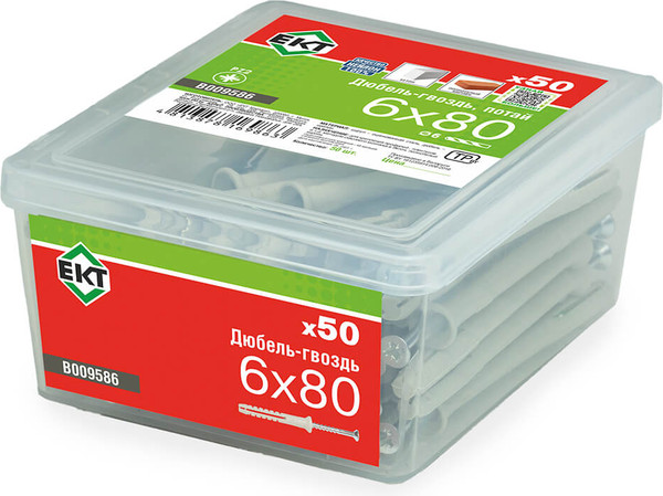 Изображение товара Дюбель-гвоздь ЕКТ Потайной 6x80 / B009586 (50шт, нейлон)