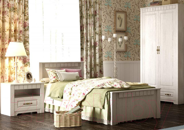 Изображение товара Односпальная кровать Мебельград Прованс с ортопедисческим основанием 90x200 (бодега белая/патина премиум)