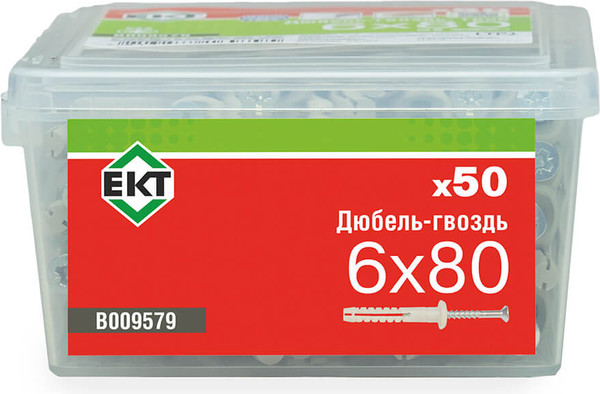 Изображение товара Дюбель-гвоздь ЕКТ Грибовидный 6x80 / B009579 (50шт, нейлон)