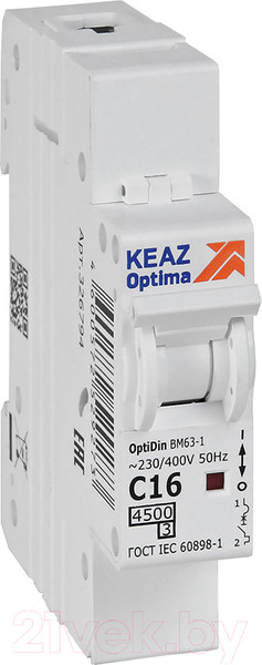 Изображение товара Выключатель автоматический КЭАЗ OptiDin BM63-1C16-4.5-УХЛ3 / 326794