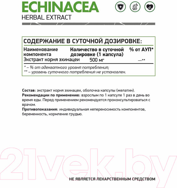 Изображение товара Пищевая добавка NaturalSupp Эхинацея (60капсул)