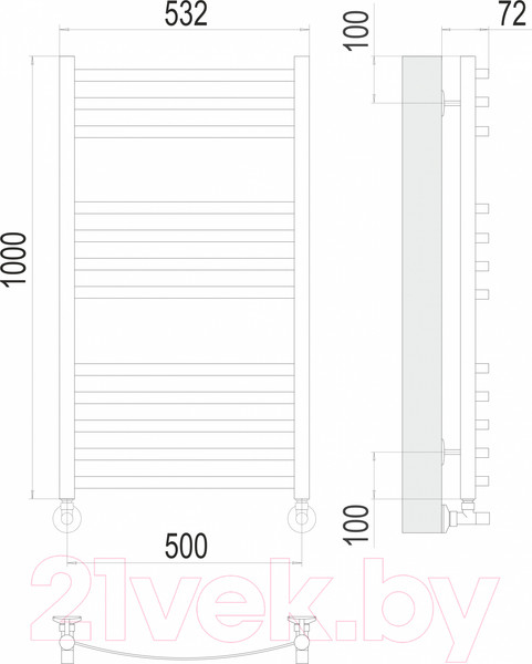 Изображение товара Полотенцесушитель водяной Terminus Авиэль П12 500x1000 (RAL 9003)