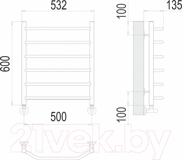 Изображение товара Полотенцесушитель водяной Terminus Виктория П6 500x600 (RAL 9003)