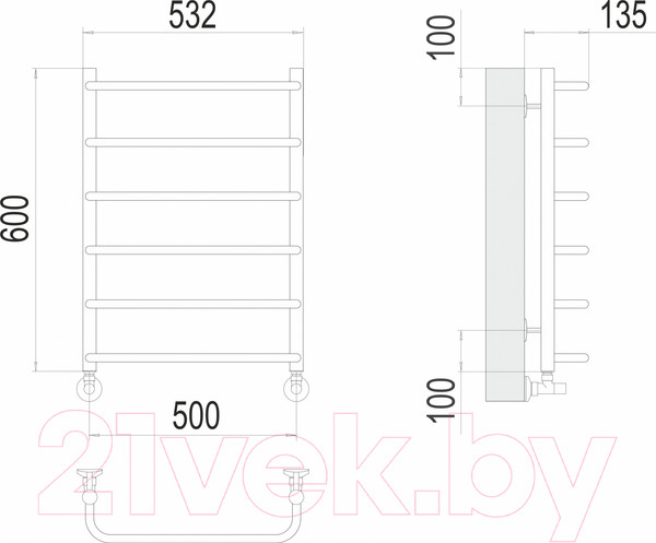 Изображение товара Полотенцесушитель водяной Terminus Стандарт П6 500х600 (RAL 9003)