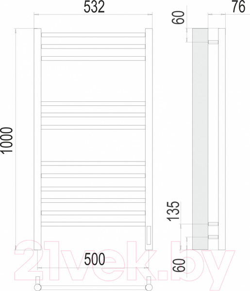 Изображение товара Полотенцесушитель электрический Terminus Аврора П12 500x1000 (RAL 9003, Sensor Quick Touch)