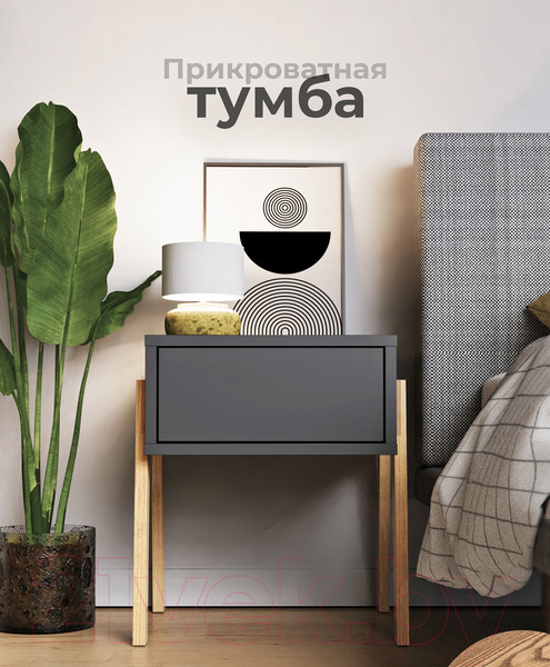 Изображение товара Прикроватная тумба Crafto Мунк 03 44x40x50 (графит)