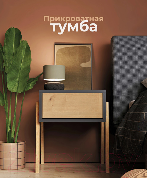 Изображение товара Прикроватная тумба Crafto Мунк 04 44x40x50 (графит дуб)