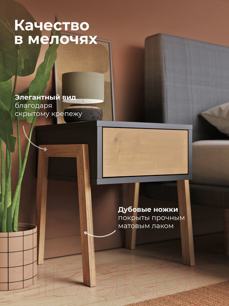Изображение товара Прикроватная тумба Crafto Мунк 04 44x40x50 (графит дуб)