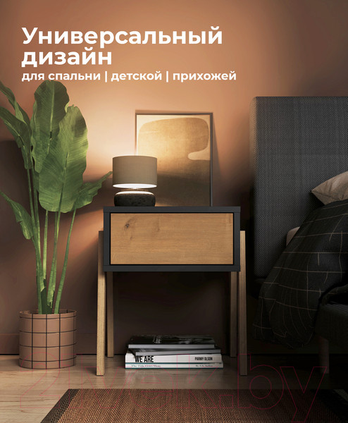 Изображение товара Прикроватная тумба Crafto Мунк 04 44x40x50 (графит дуб)