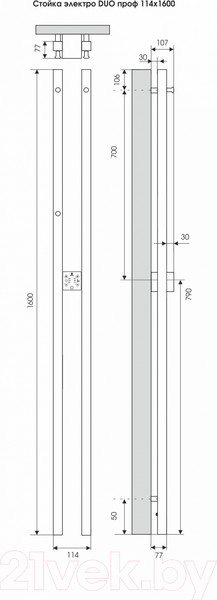 Изображение товара Полотенцесушитель электрический Terminus Стойка Duo Проф 160 (черный)