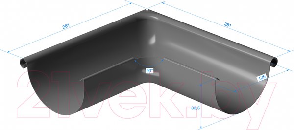 Изображение товара Угол желоба Docke Stal Premium внешний 90 градусов D125 PVPE-1050 (шоколад 8019)