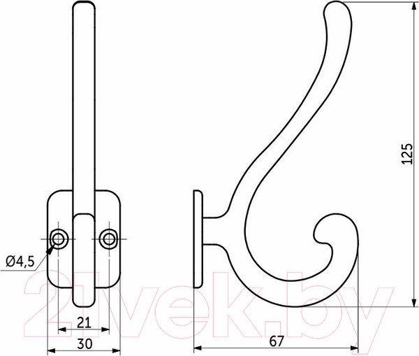 Изображение товара Крючок для одежды AKS Akkord (матовая античная латунь)