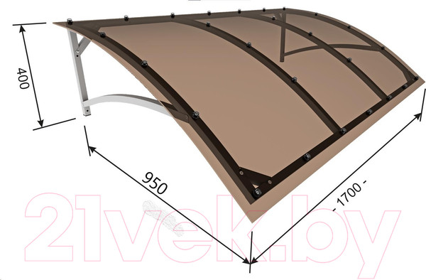 Изображение товара Козырек ИМпласт Скат Цинк 1600х950 Тонированный (с сотовым поликарбонатом 6мм)