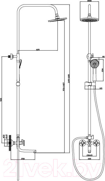 Изображение товара Душевая система со смесителем Diadonna Д80-335351
