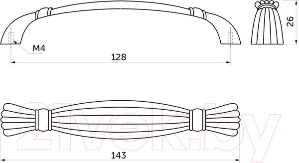Изображение товара Ручка для мебели AKS Magia-128 (матовая античная латунь)