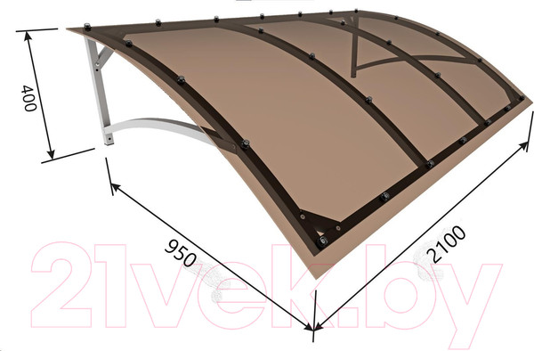 Изображение товара Козырек ИМпласт Скат Цинк 2000х950 Тонированный (с сотовым поликарбонатом 4мм)