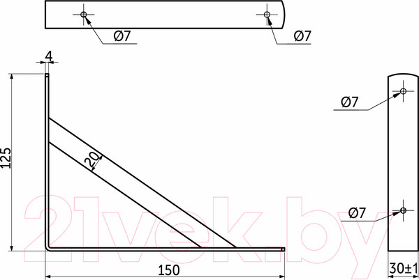 Изображение товара Полкодержатель AKS Line 150x125x30x4 (черный)