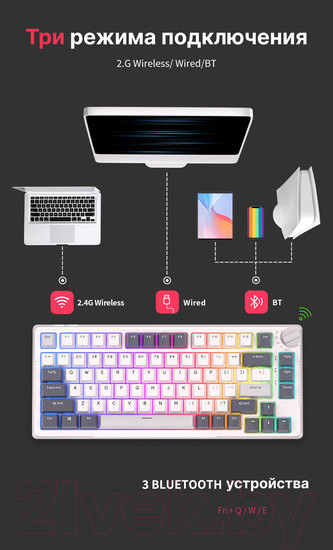 Изображение товара Клавиатура Royal Kludge RK-H81 RGB (белый, Cyan Switch)