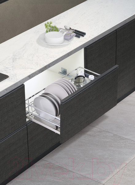 Изображение товара Корзина-сушка выдвижная AKS Flat Line с сушкой 90 и доводчиком (хром)