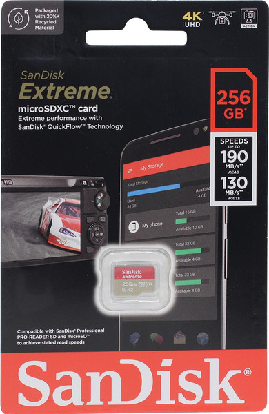 Изображение товара Карта памяти SanDisk microSDXC Extreme UHS-I U3 V30 A2 256GB (SDSQXAV-256G-GN6MN)