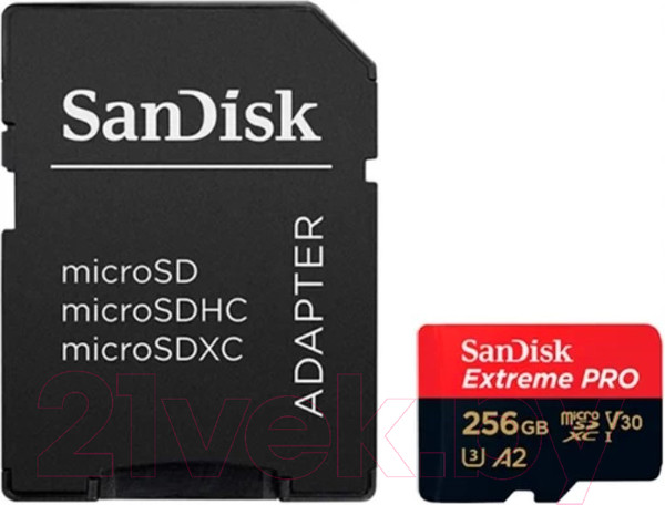 Изображение товара Карта памяти SanDisk SDXC Extreme Pro Class 10 256GB + ADP (SDSQXCD-256G-GN6MA)