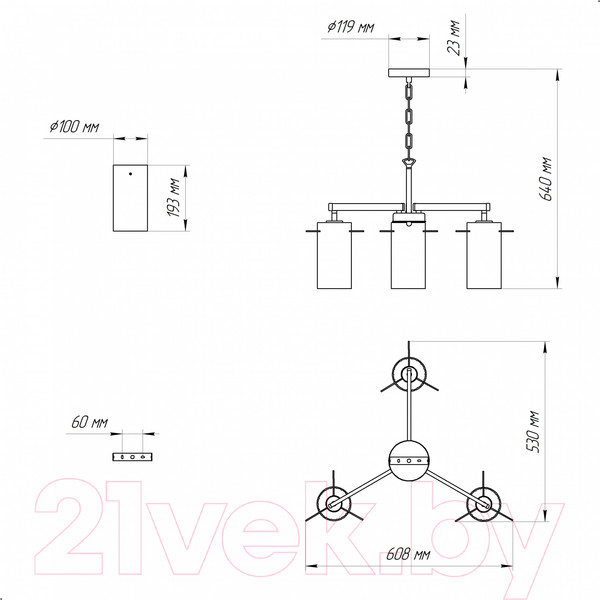 Изображение товара Люстра Элетех Эсми 231 НСБ 01-3x60-172 Е27 / 1005405248 (черный/золото)