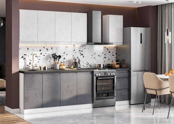 Изображение товара Кухонный гарнитур SV-мебель Вельвет 2.0 (белый/бетон снежный/бетон графит)