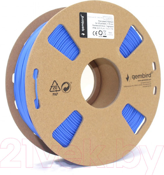 Изображение товара Пластик для 3D-печати Gembird PLA 3DP-PLA1.75-01-FB (1.75мм, 1кг, Bright Blue)
