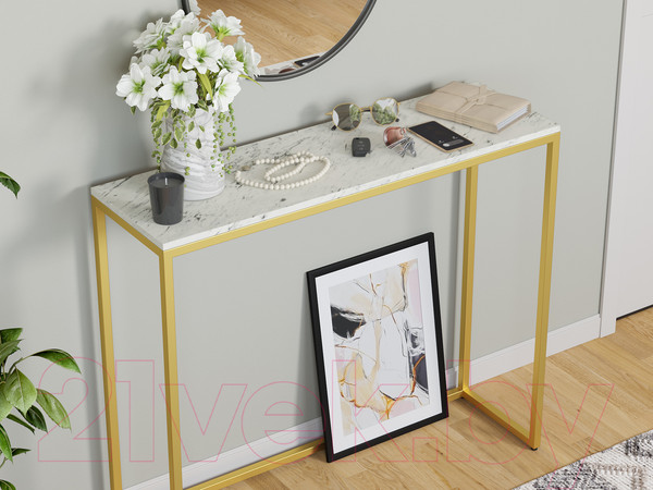 Изображение товара Консольный столик Loftyhome Мальборк / 1627984 (мрамор сноу с золотым основанием)