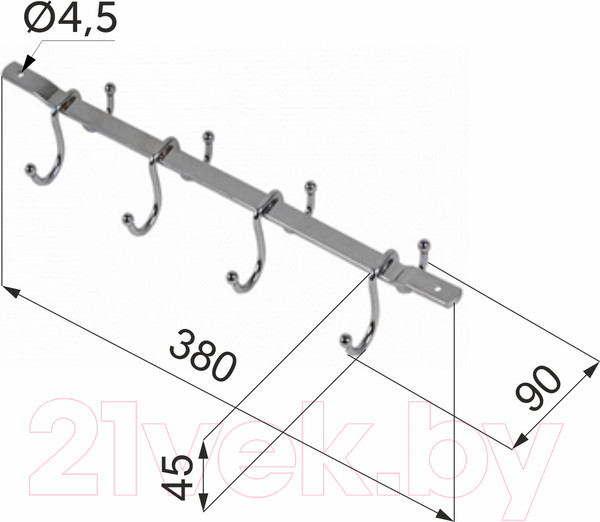Изображение товара Держатель кружек на рейлинг AKS Для 8 кружек (хром)