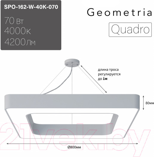 Изображение товара Потолочный светильник ЭРА Geometria Quadro SPO-162-W-40K / Б0058894