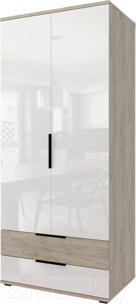 Изображение товара Шкаф Stolline Альянс 2-х дверный с ящиками / 435.01 (дуб крафт/белый глянец)