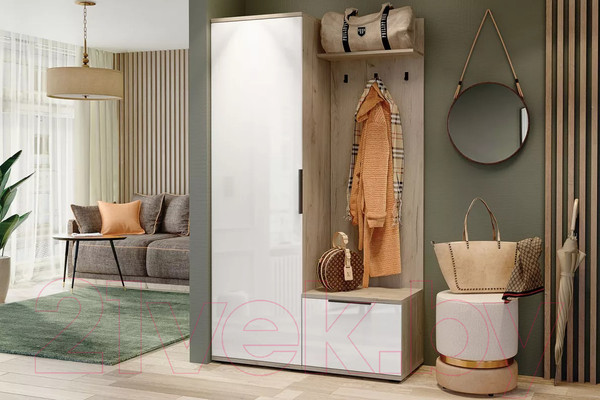 Изображение товара Тумба в прихожую Stolline Альянс / 435.17 (дуб крафт/белый глянец)