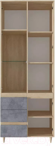 Изображение товара Шкаф с витриной Stolline Киото со стеклом / СТЛ.339.02 (дуб небраска/бетон темный)