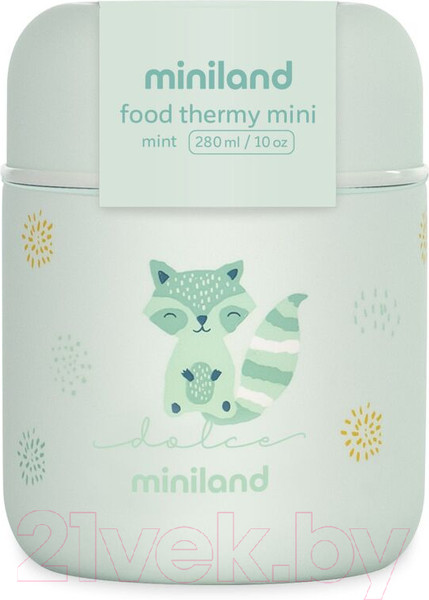 Изображение товара Термос для еды Miniland Thermy Dolce Mini / 89467 (280мл, бирюзовый/енот)