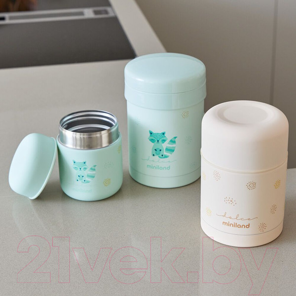 Изображение товара Термос для еды Miniland Thermy Dolce Mini / 89467 (280мл, бирюзовый/енот)
