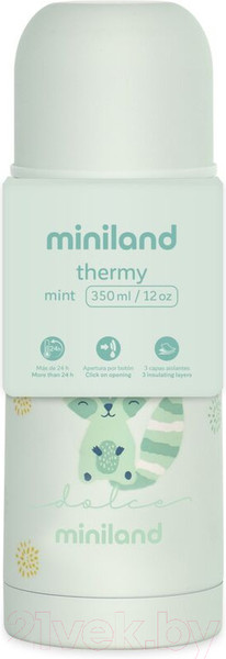 Изображение товара Термос для напитков Miniland Thermy Dolce / 89485 (350мл, бирюзовый/енот)